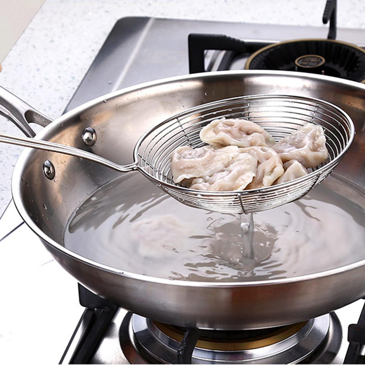 Picture of 8 inch Frying strainer/ Large Oil Strainer/ Deep Fry Strainer for Kitchen/ Tel Chakni -Stainless Steel/Stainless Steel Deep Frying Spoon Oil Strainer Net Fryer Kitchen
