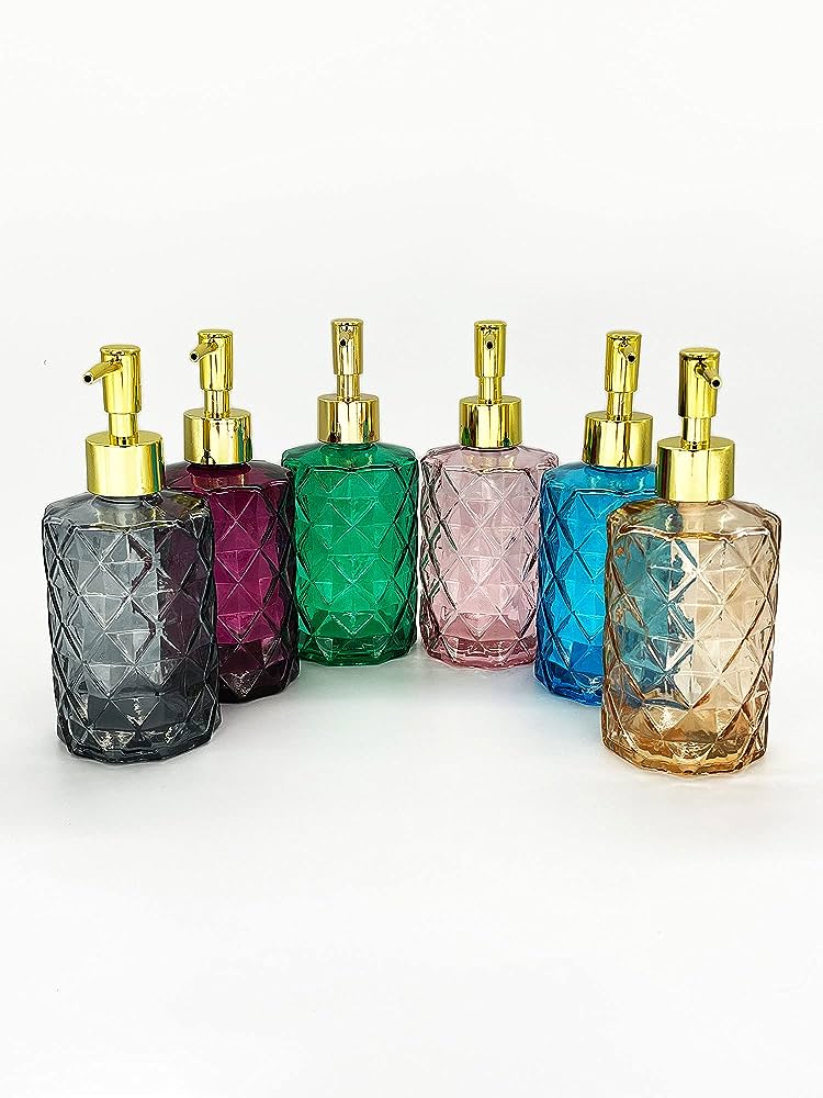 Picture of Glass Soap Dispenser with  Rust Proof Pump, Refillable Liquid Hand Soap Dispenser for Bathroom, Premium Kitchen handwash Dispenser (Clear)  Diamond Design