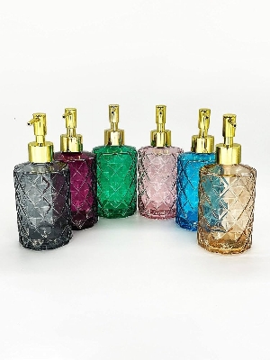 Picture of Glass Soap Dispenser with  Rust Proof Pump, Refillable Liquid Hand Soap Dispenser for Bathroom, Premium Kitchen handwash Dispenser (Clear)  Diamond Design