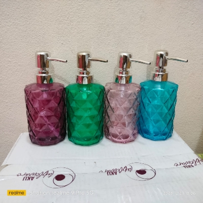 Picture of Glass Soap Dispenser with  Rust Proof Pump, Refillable Liquid Hand Soap Dispenser for Bathroom, Premium Kitchen handwash Dispenser (Clear)  Diamond Design