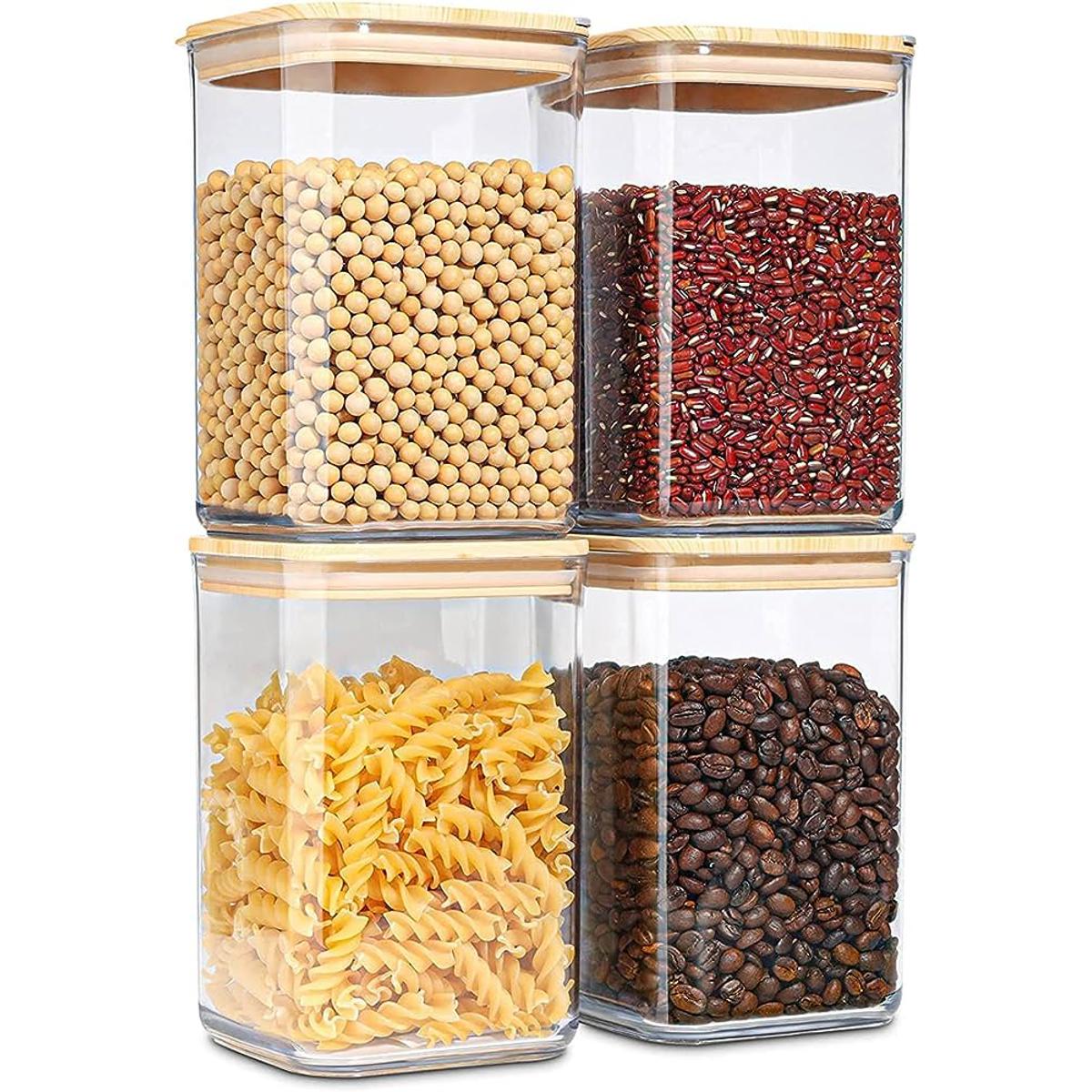 Picture of 450ml Square Storage glass jar with Bamboo Airtight lid With Spice Kitchen Home accessories