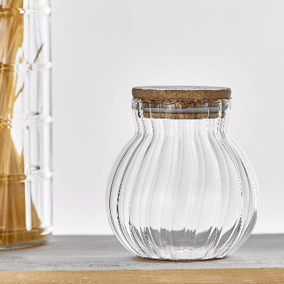 Picture of 1 pcs 600 ml Curvy Pumpkin Airtight Glass Jar w/ Bamboo Lid