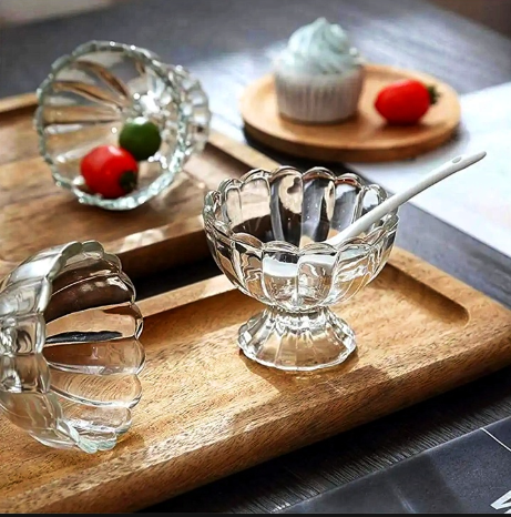 Picture of Crystal Clear Glass Ice Cream/Dessert Bowl Set (6 Pieces) OLiLA N008
