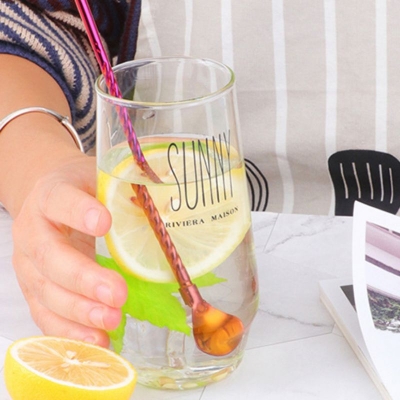 Picture of Straw Spoon Beverage Stirring Spoon Long Handle Dessert Coffee Spoon Reusable Straw Tableware 2 In 1 Stainless Steel