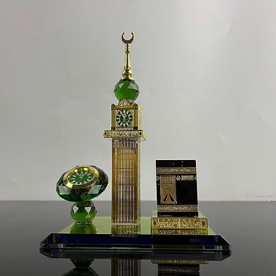 Picture of Islamic Crystal Kaaba with Clock Tower Miniature Model Showpiece