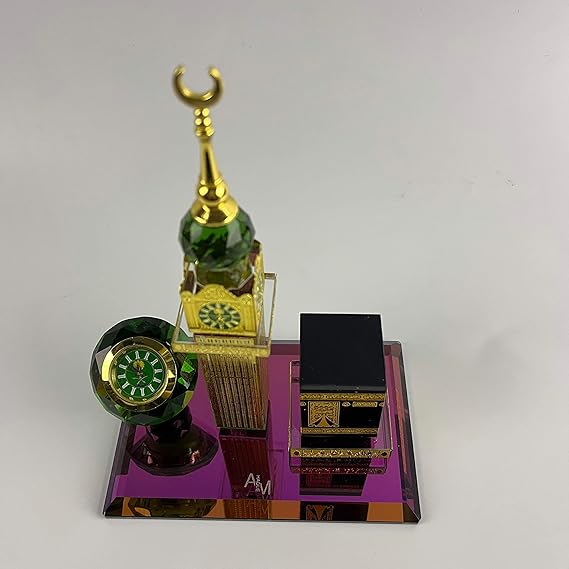 Picture of Islamic Crystal Kaaba with Clock Tower Miniature Model Showpiece