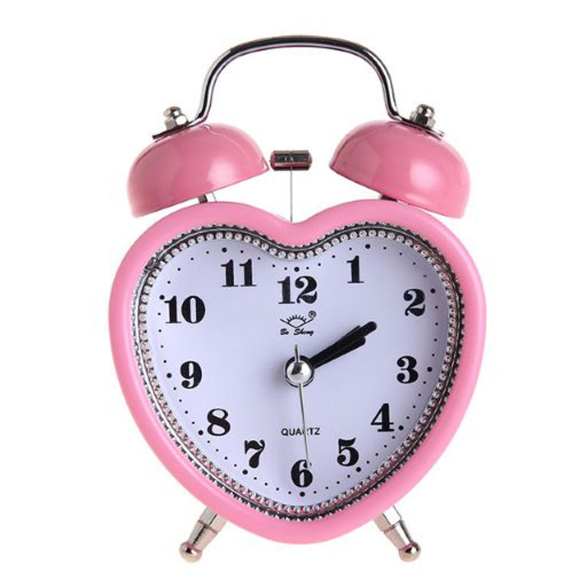 Picture of Heart Shape Bell Alarm Clock No Ticking Silent Night Light Time Clocks for Kids Girls Bedroom Snooze Wake Up Clocks Gift