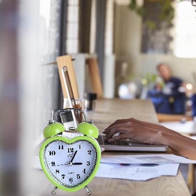 Picture of Heart Shape Bell Alarm Clock No Ticking Silent Night Light Time Clocks for Kids Girls Bedroom Snooze Wake Up Clocks Gift