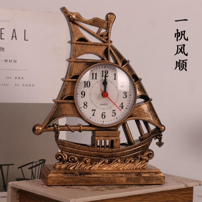 Picture of Table Alarm Clock Ornament Sailing Statue Sailboat Shape Bedside Clocks for Office Bedroom Living Room