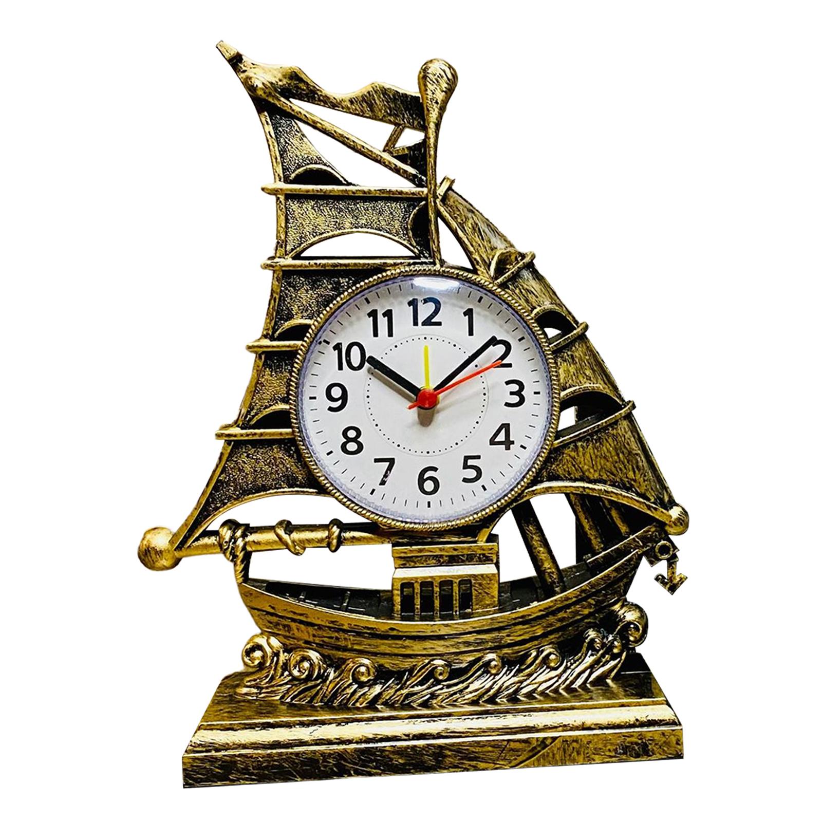 Picture of Table Alarm Clock Ornament Sailing Statue Sailboat Shape Bedside Clocks for Office Bedroom Living Room