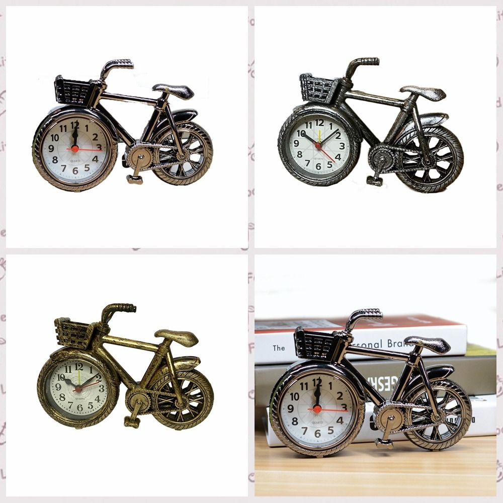 Picture of Bicycle Clock Bicycle Model Alarm Clock Decorative Small Retro Style Bicycle Desk Clock Desk Shelf Clock for Classroom Wedding Gift,