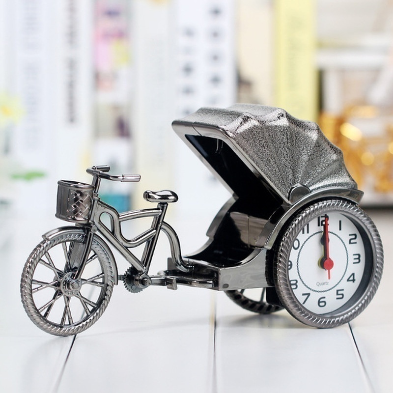 Picture of Classic Rickshaw Desk Clock Vintage Retro Alarm Shelf Clock Desktop Table Clocks Home Office Decor Birthday Gifts