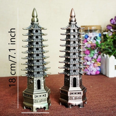 Picture of Creative Feng Shui Zinc Alloy 3D Model Chinese Wenchang Pagoda Tower Crafts Statue Souvenir Home Decoration Metal Handicraft