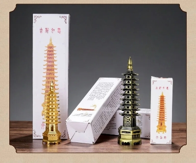 Picture of Creative Feng Shui Zinc Alloy 3D Model Chinese Wenchang Pagoda Tower Crafts Statue Souvenir Home Decoration Metal Handicraft