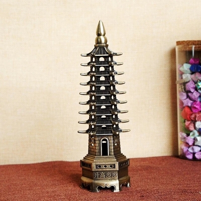 Picture of Creative Feng Shui Zinc Alloy 3D Model Chinese Wenchang Pagoda Tower Crafts Statue Souvenir Home Decoration Metal Handicraft