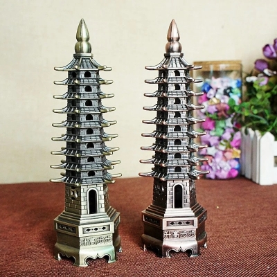Picture of Creative Feng Shui Zinc Alloy 3D Model Chinese Wenchang Pagoda Tower Crafts Statue Souvenir Home Decoration Metal Handicraft