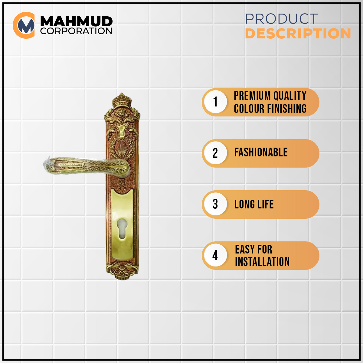 Picture of High Security System Main Door Brass Handle Lock