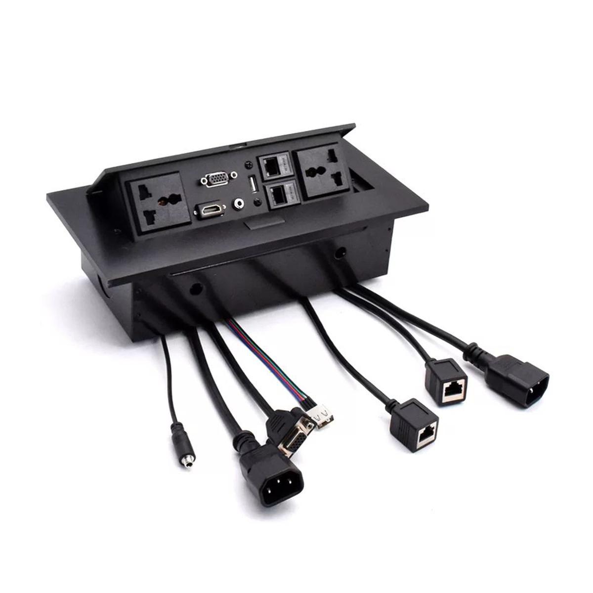 Picture of Zinc Alloy Plate 16A Slow POP UP 2 Power EU Socket 2 USB Charge Port 2.1A Table Outlet Matte Black Cover All Metal Body