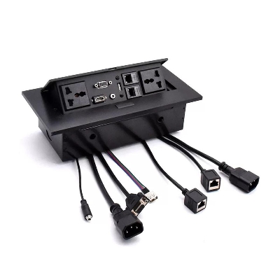 Picture of Zinc Alloy Plate 16A Slow POP UP 2 Power EU Socket 2 USB Charge Port 2.1A Table Outlet Matte Black Cover All Metal Body