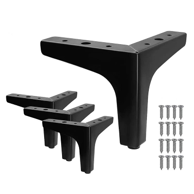 Picture of 4Pcs 4-Inch Furniture Legs Modern Style Furniture Sofa Matte Black Triple-cornered Feet for Table Cabinet Cupboard