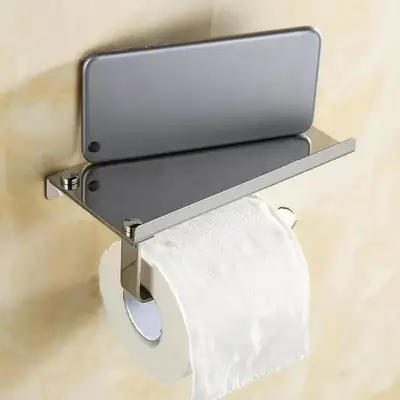 Picture of Wall Mount Toilet Paper Holder with Phone Shelf 304 Stainless Steel Toilet Paper Roll Holder Tissue Holder Bathroom Accessories-MHN