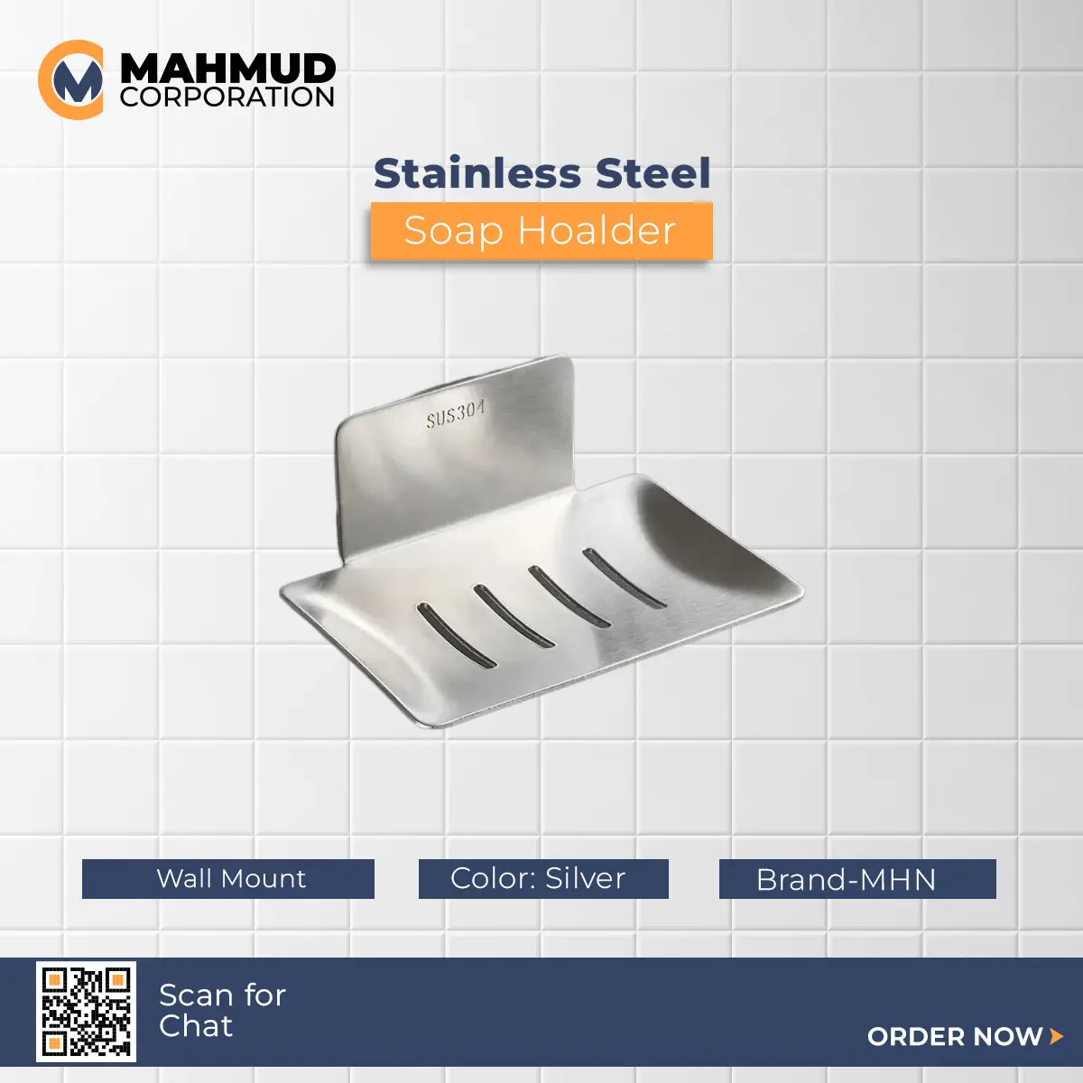 Picture of 1pc 304 Stainless Steel Soap Holders Storage Rack with Free Nail Glue Punch Free for Bathroom Kitchen Silver