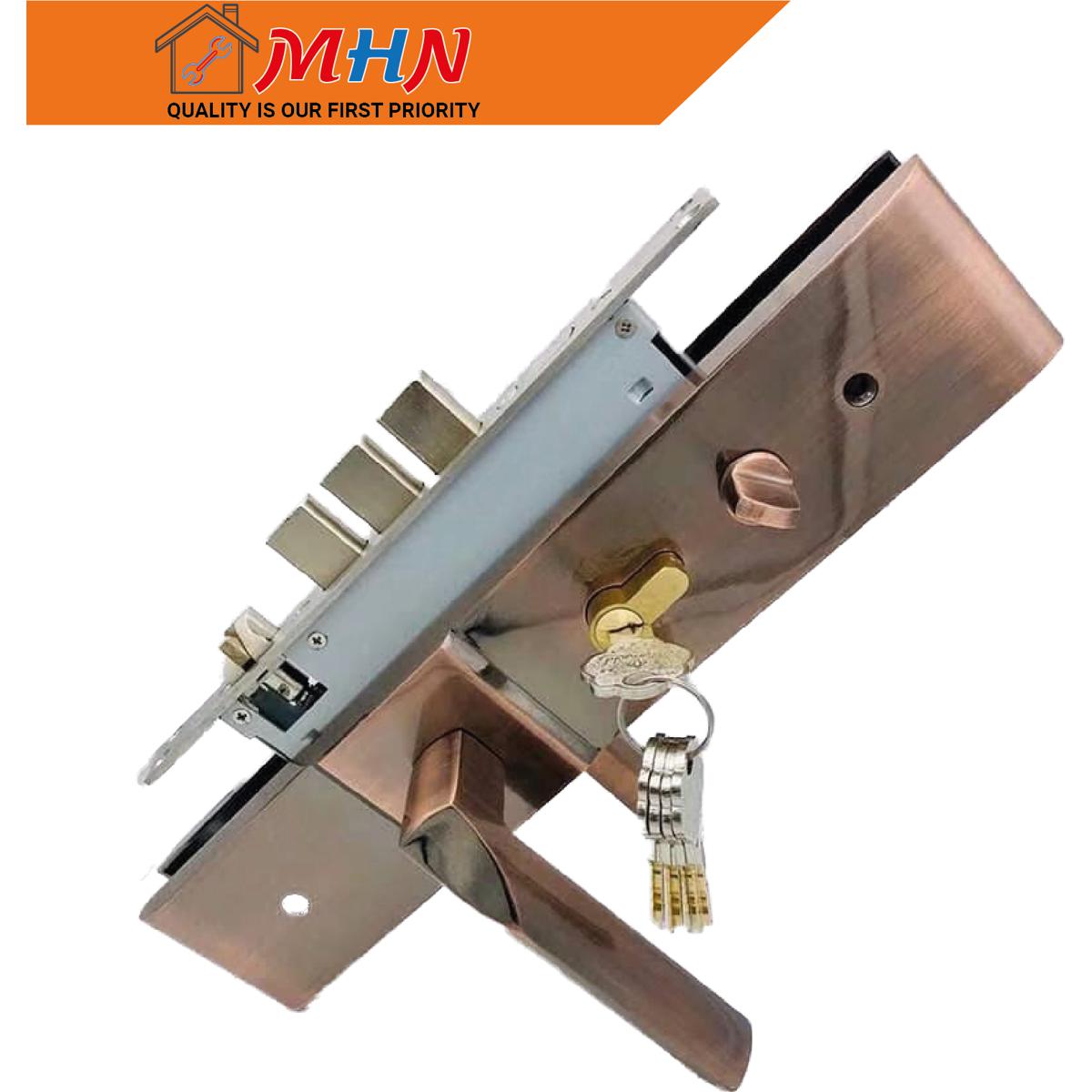 Picture of High Security System Main Door Handle Lock with Brass key&extra security system-MHN