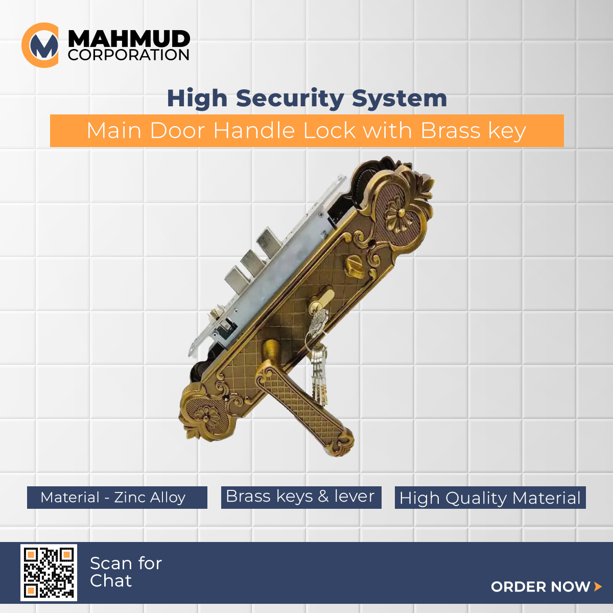 Picture of High Security System Main Door Handle Lock with Brass key