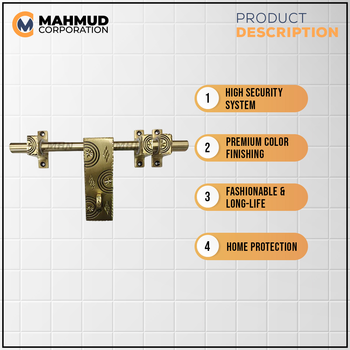 Picture of 10"PREMIUM Quality High Security System Brass Door Hasbolt