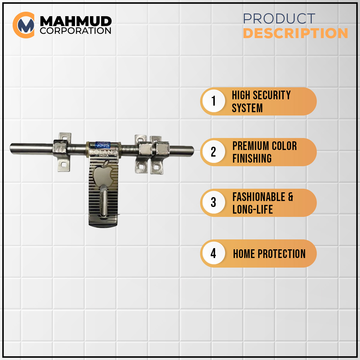 Picture of 10"PREMIUM Quality High Security System Brass Door Hasbolt