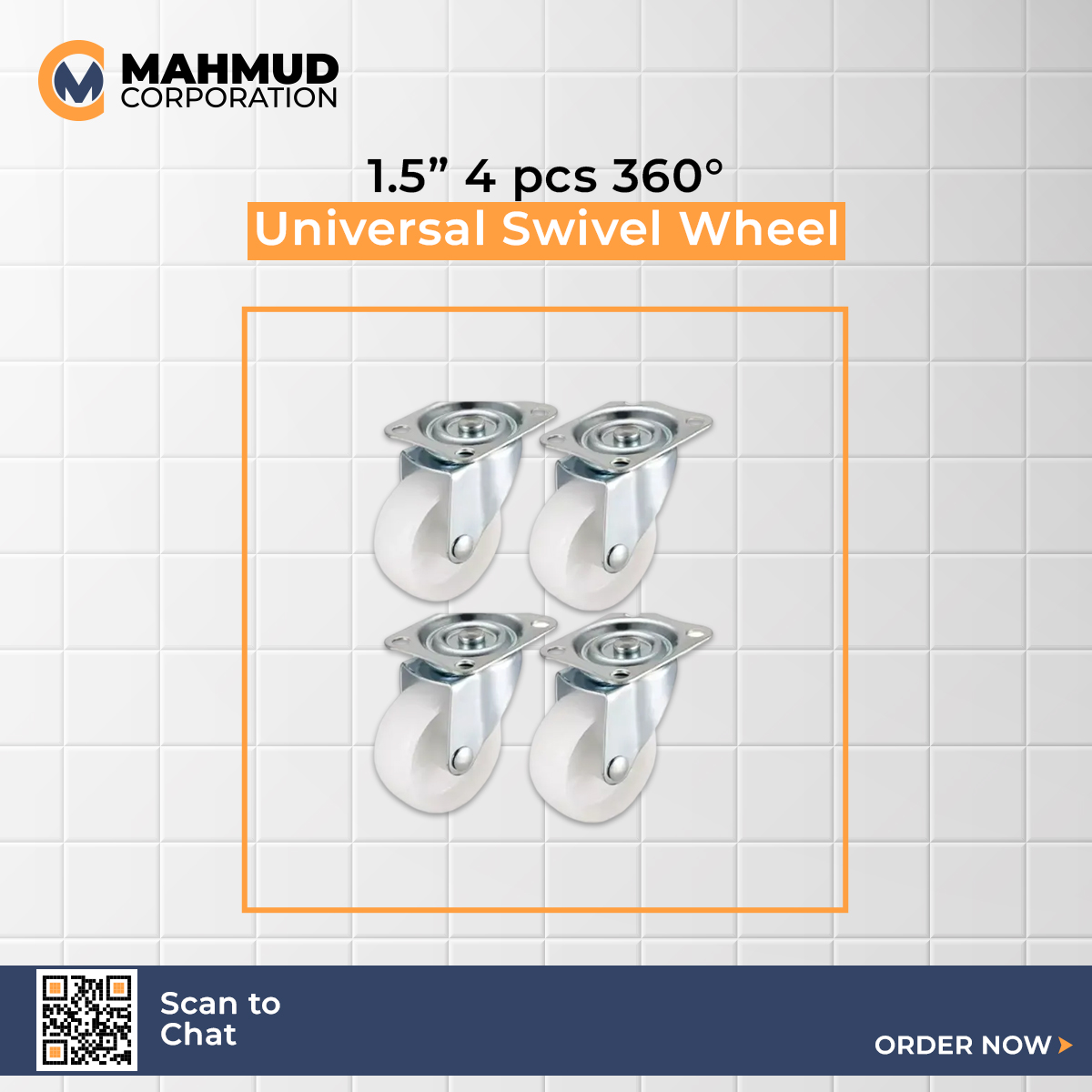 Picture of 1.5" 4PC Universal Swivel Casters  Furniture Wheel Castor White PP Nylon Dual Roller Wheel For Platform Trolley Chair Fixed Swivel-MHN