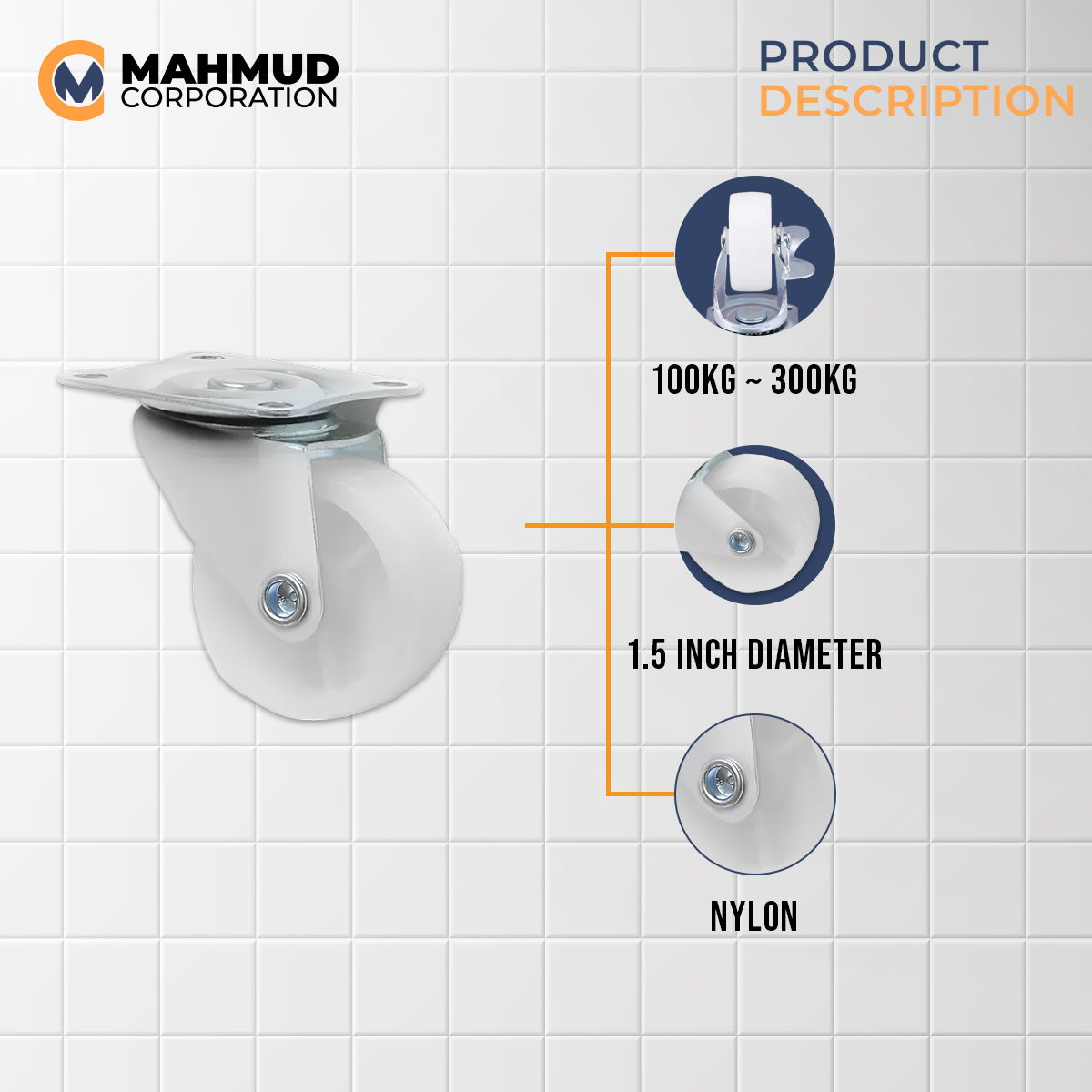 Picture of 1.5" 4PC Universal Swivel Casters  Furniture Wheel Castor White PP Nylon Dual Roller Wheel For Platform Trolley Chair Fixed Swivel-MHN