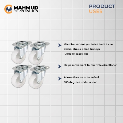 Picture of 1.5" 4PC Universal Swivel Casters  Furniture Wheel Castor White PP Nylon Dual Roller Wheel For Platform Trolley Chair Fixed Swivel-MHN