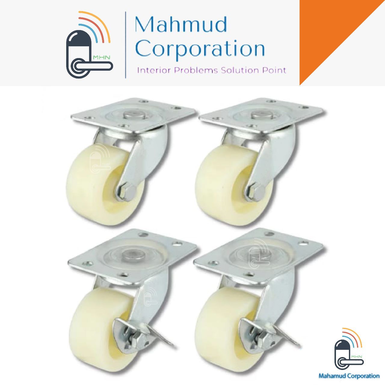 Picture of 2" 4PC Universal Swivel Casters Furniture Wheel Castor White PP Nylon Dual Roller Wheel For Platform Trolley Chair Fixed Swivel-MHN