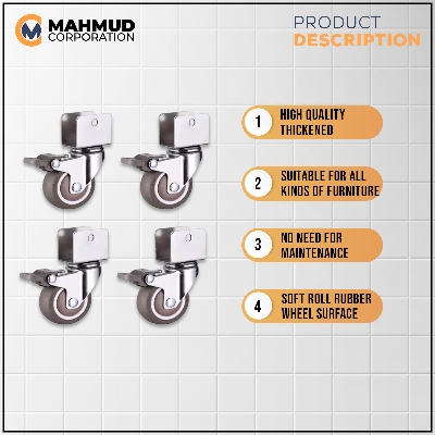 Picture of 4pcs Furniture Casters 2" inch crib Casters Cabinet Clamp with Brake Wheels Soft Rubber Swivel Caster Furniture Hardware Fittings-MHN