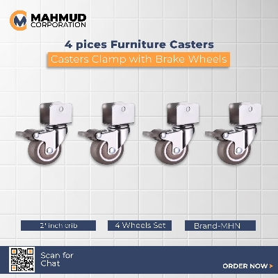 Picture of 4pcs Furniture Casters 2" inch crib Casters Cabinet Clamp with Brake Wheels Soft Rubber Swivel Caster Furniture Hardware Fittings-MHN
