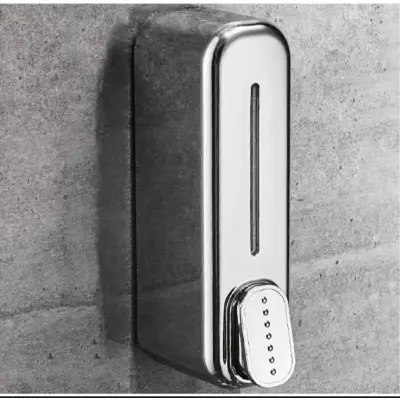 Picture of Wall Mount Soap Dispenser, Manual Large Capacity Preservative Hand Sanitizer Shampoo Dispenser Soap Pump Suitable for Bathroom Kitchen WC Hotel-Silver-350ml