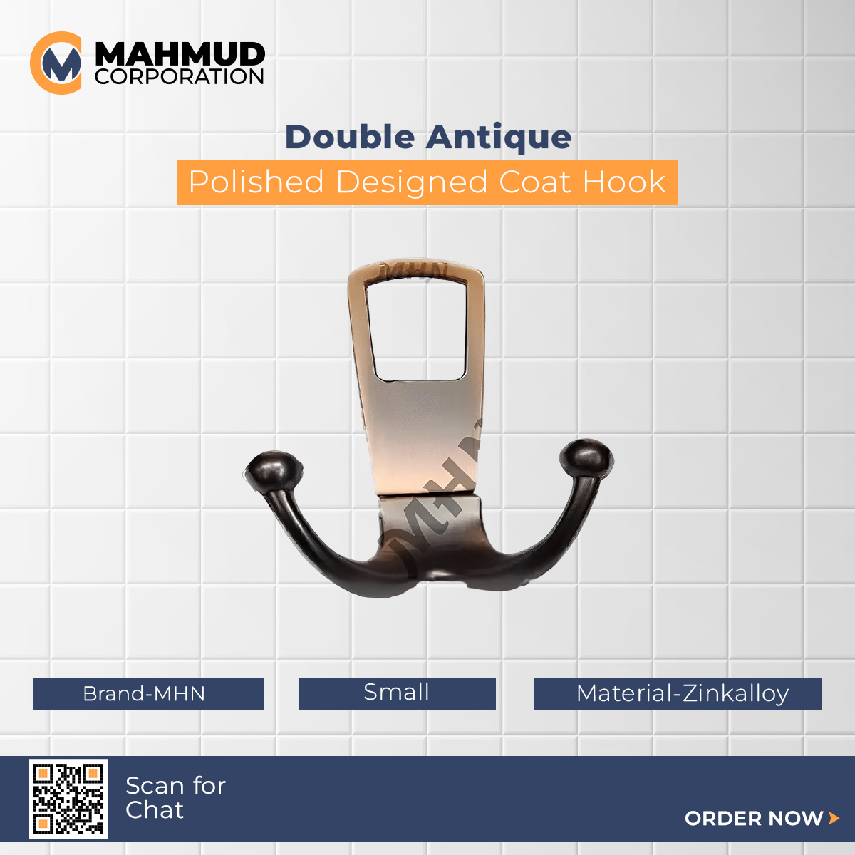 Picture of Double Antique Polished Designed Coat Hook Wall Hanger-MHN
