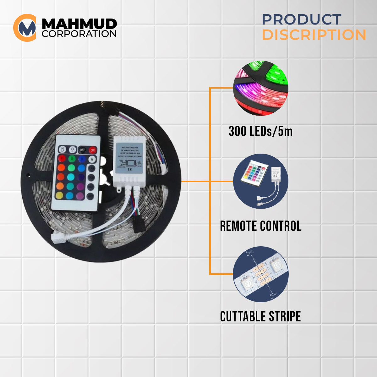 Picture of 16Colour SMD 5050 DC 12V LED Strip Light With Remote- 5 meter RGB Colour fairy lights for ceiling decoration - rgb light