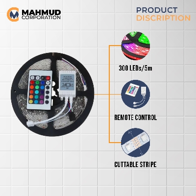 Picture of 16Colour SMD 5050 DC 12V LED Strip Light With Remote- 5 meter RGB Colour fairy lights for ceiling decoration - rgb light