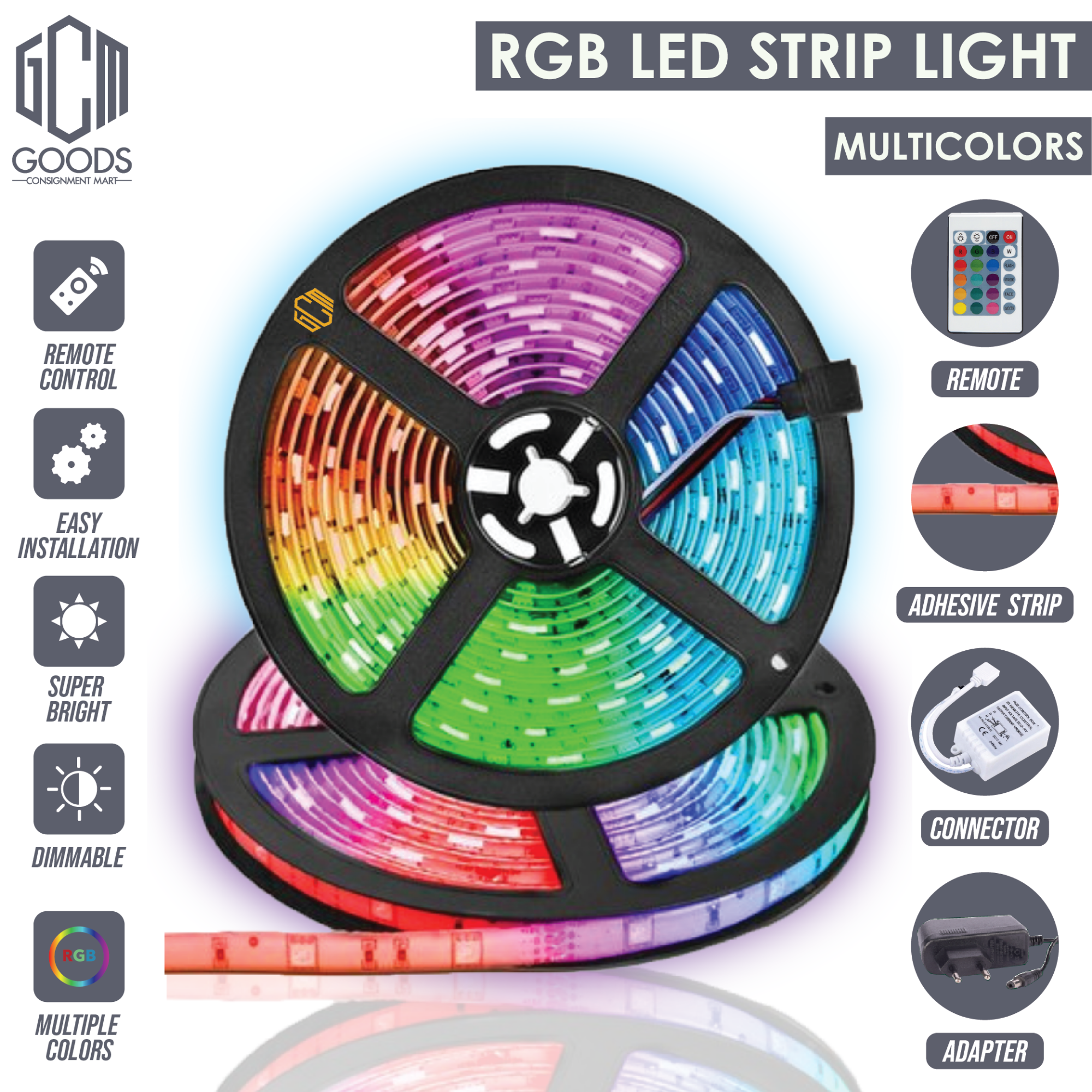 Picture of High Quality SMD 2835 DC 12V LED Strip Light with Remote 5 Meters RGB Color Special Lights for Ceiling Decoration