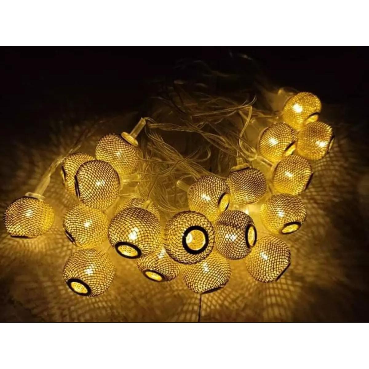 Picture of Golden metallic ball/Moroccan ball fairy light, metallic ball string light – 20-piece fairy string light for party and wedding decoration – mhn – light decoration