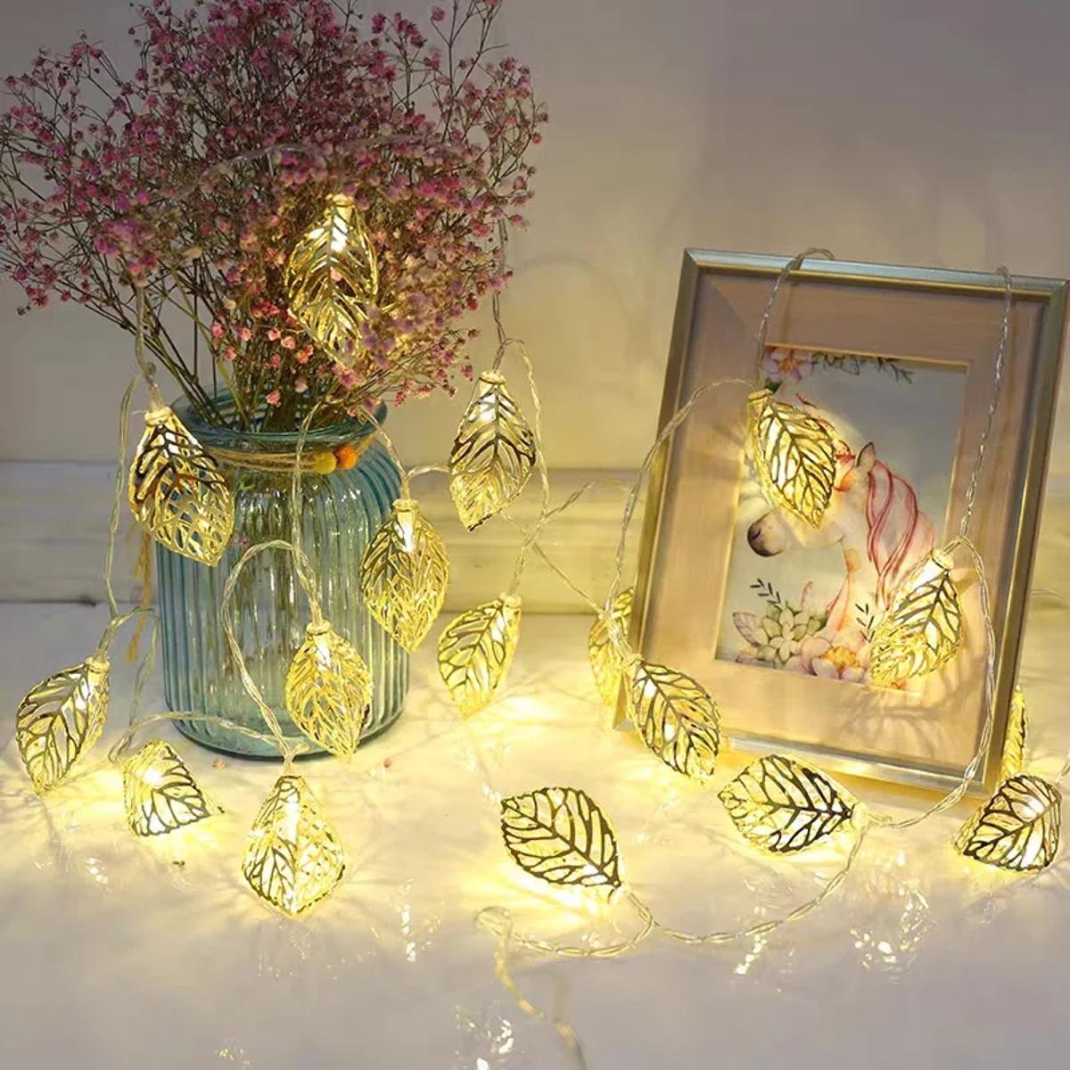 Picture of Metal 3d leaf shape golden color Fairy light current driven pieces set-MHN - light decoration