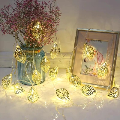 Picture of Metal 3d leaf shape golden color Fairy light current driven pieces set-MHN - light decoration