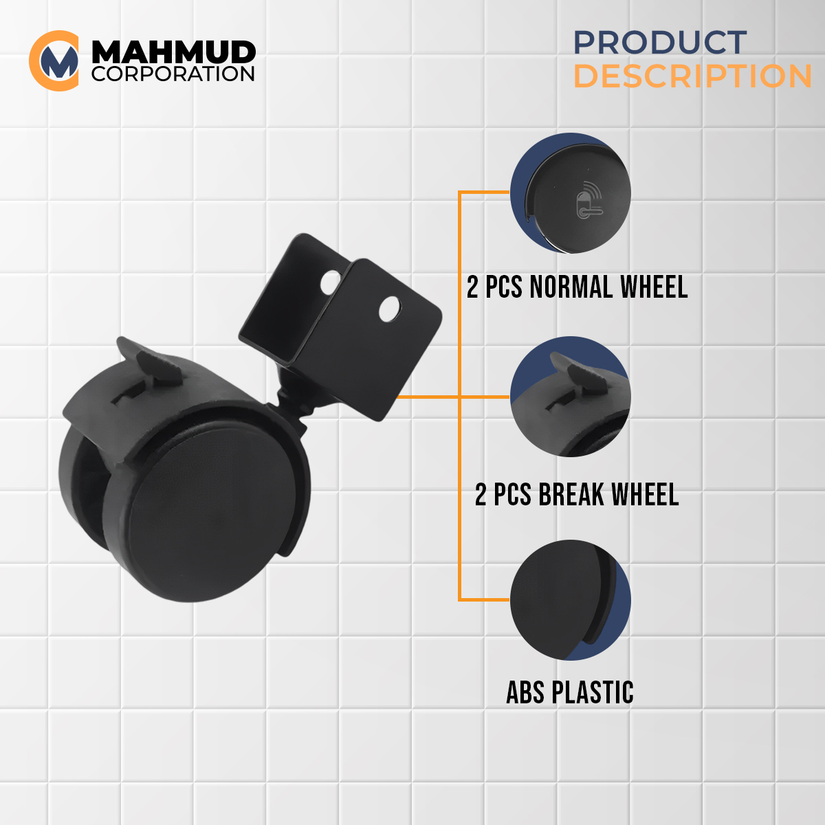Picture of 2"  (4Pcs=1SET)Computer Table Wheels U Castor Wheel, U-Type-MHN