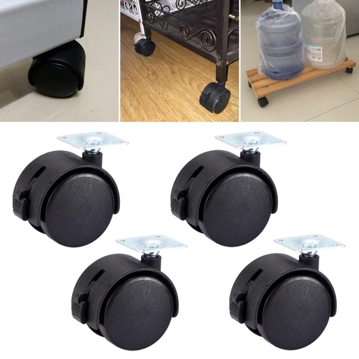 Picture of 2"(4Pcs=1SET) Myhomera Table Wheel 48mm 40mm Furniture Caster Plate without Brake Swivel Castor Wheels Replace Trolley Cart Roller Black-MHN