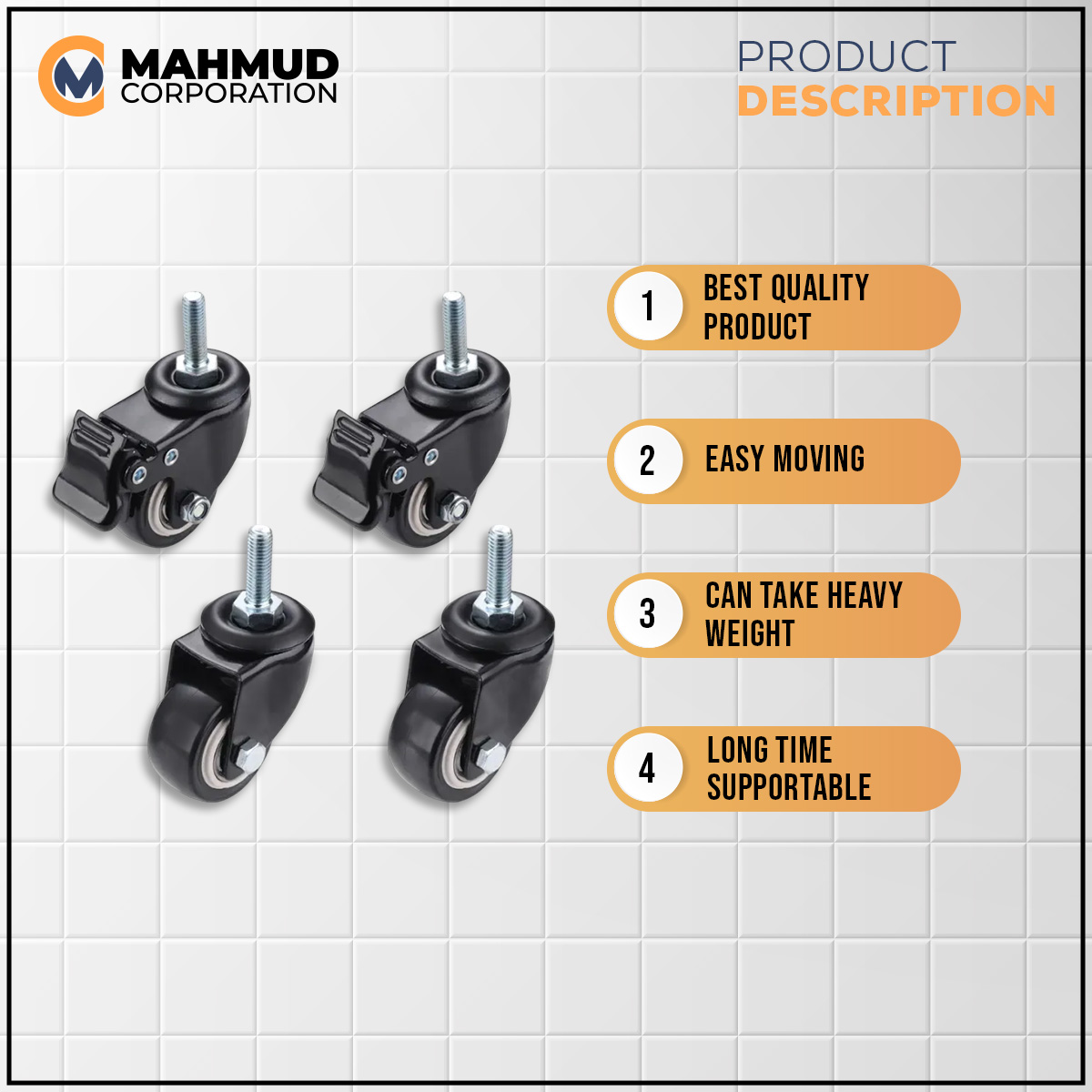 Picture of 4Pcs Furniture Caster Heavy Duty 200kg 1.5 inch 40mm 360 Rotatable Screw Swivel Castor Wheels Trolley Rubber Protective