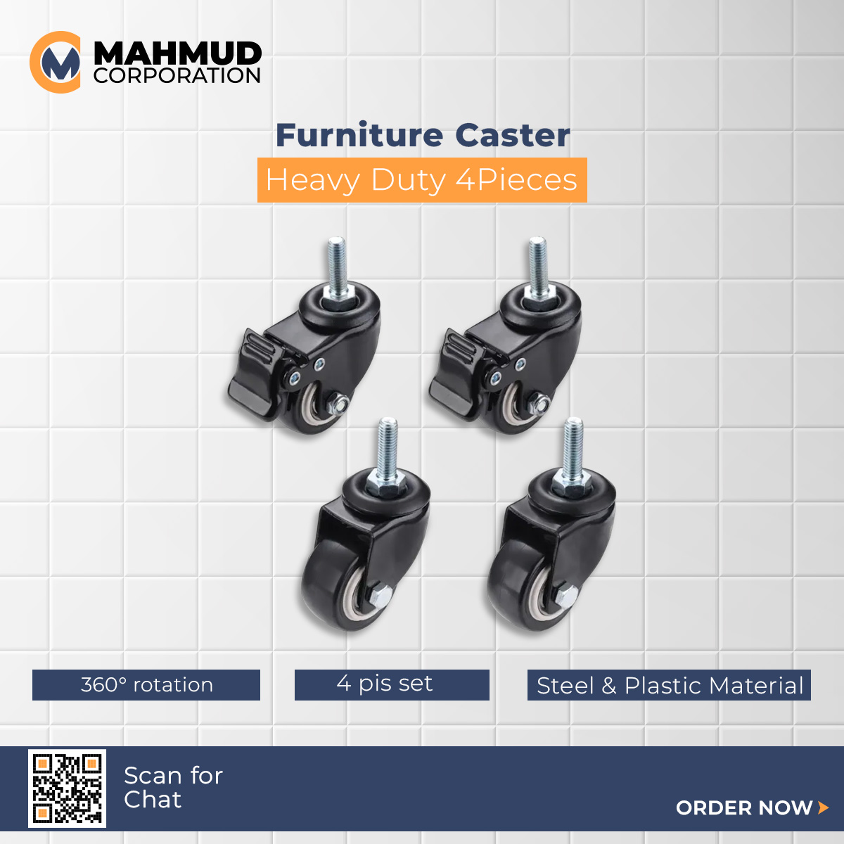 Picture of 4Pcs Furniture Caster Heavy Duty 200kg 1.5 inch 40mm 360 Rotatable Screw Swivel Castor Wheels Trolley Rubber Protective