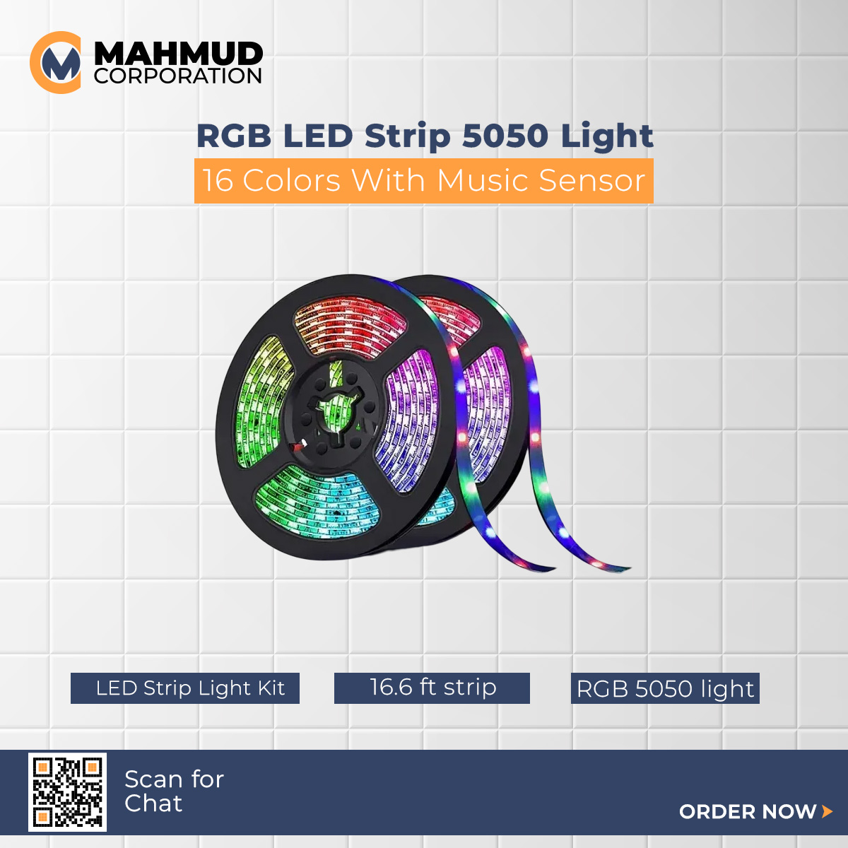 Picture of RGB LED Strip 5050 Light 16 Colors With Music Sensor. LED Strip lights - rgb light