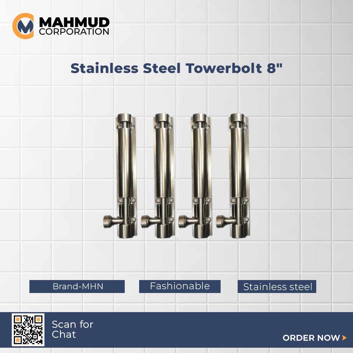 Picture of 8" Stainless Steel Towerbolt-MHN